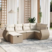 vidaXL 6 pcs conjunto de sofás p/ jardim com almofadões vime PE bege