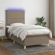 Cama box spring + colchão/LED 90x190cm tecido cinza-acastanhado