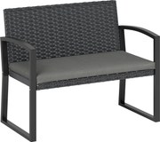 Outsunny Banco de jardim 2 lugares, banco de exterior em resina trançada PE com almofada, aço galvanizado, 103x58x78cm, cinza e preto | Aosom Portugal