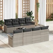 vidaXL Conjunto de Sofá de Jardim com 9 Peças com Almofadas Cinza Claro em Rattan Sintético