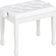 HOMCOM Banco de Piano Altura Ajustável Banco de Piano Assento em Couro Sintético Pernas de Madeira 64x35x55 cm Branco | Aosom Portugal