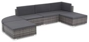 6 pcs conjunto lounge de jardim c/ almofadões vime PE cinzento