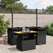 vidaXL 5 pcs conjunto sofás de jardim com almofadões vime PE preto