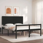 Estrutura de cama com cabeceira 160x200 cm madeira maciça preto