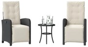 vidaXL 3 pcs conjunto de bistrô com almofadões vime PE preto