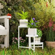 Suporte para Plantas Dobrável de Metal com 3 Prateleiras Redondas Suporte para Vasos de Plantas para Interior e Exterior 40x40x42 cm Branco