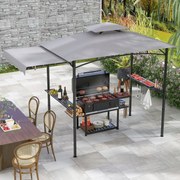 Tenda pérgula jardim para churrasco (Não incluido) de 318 x 153 cm com 2 prateleiras laterais Estrutura metálica Cinzenta