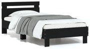 vidaXL Estrutura de cama com cabeceira e luzes LED 75x190 cm preto