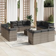 vidaXL 13 pcs conjunto sofás p/ jardim c/ almofadões vime PE cinzento