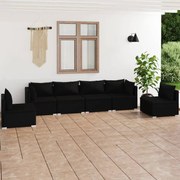 6 pcs conjunto lounge de jardim c/ almofadões vime PE preto