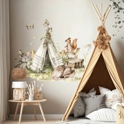 Autocolante de parede Woodland - Tenda Teepee e animais da floresta