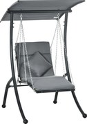Outsunny Espreguiçadeira suspensa, toldo inclinável, incl. almofada de assento, travesseiro, estrutura de aço, cinza escuro, 108 x 145 x 169 cm | Aosom Portugal