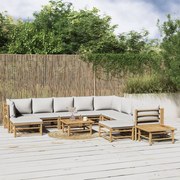 vidaXL 12pcs conj. lounge de jardim bambu c/ almofadões cinzento-claro