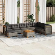 vidaXL 9 pcs conjunto sofás p/ jardim com almofadões vime PE cinzento