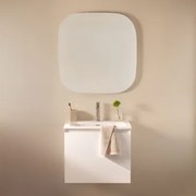 Conjunto De Móvel De Casa De Banho Suspenso Em Madeira Com Lavatório Integrado Macrae Branco & Quadrado Led E Anti-embaciamento 75x75 Cm - Sklum