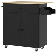 HOMCOM Ilha de Cozinha com Rodas com Lateral Dobrável Gaveta Suporte para Temperos e Prateleira Ajustável 106x42x87 cm Preto e Carvalho | Aosom Portugal