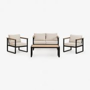 Conjunto De Jardim Com Sofá De 2 Lugares, 2 Poltronas E Mesa De Centro Em Alumínio Lipov Preto - Sklum