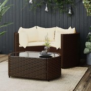 4 pcs conjunto lounge jardim c/ almofadões vime PE castanho