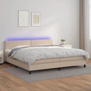 vidaXL Cama box spring c/colchão/LED 200x200cm couro artif. cappuccino