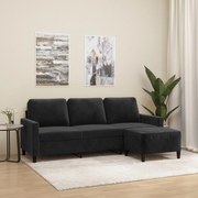 Sofá de 3 lugares com apoio de pés 180 cm veludo preto