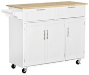 HOMCOM Carrinho de Cozinha com Rodas 2 Gavetas 3 Portas Prateleiras Ajustáveis e Barra para Sala de Jantar 121x46x91 cm Branco | Aosom Portugal