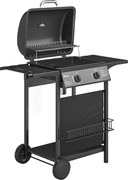 Outsunny Barbecue a Gás BBQ com 2 Queimadores de 5 kW Termómetro Mesas Laterais Prateleira Grelha de Aquecimento 2 Rodas Preto | Aosom Portugal