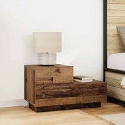 vidaXL Armário de Cabeceira com Luzes LED Madeira Antiga 100x36x49 cm
