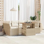 vidaXL Conjunto de Sofá de Jardim de 7 Peças com Almofadas Bege em Rattan Sintético de Acácia