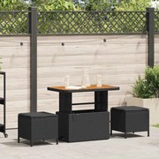 vidaXL Conjunto de Jantar para Jardim 3 Peças com Almofadas Pretas de Rattan de Polietileno e Acácia