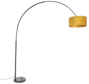 Candeeiro de arco preto com abajur de veludo amarelo ocre com dourado 50 cm - XXL