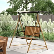 Baloiço de Jardim de 2 Lugares com Toldo Ajustável e Estrutura de Metal Carga 240 kg 142x112x162 cm Madeira e Creme