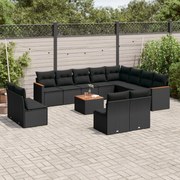 vidaXL 13 pcs conjunto de sofás de jardim com almofadões vime PE preto
