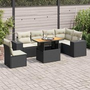 vidaXL 7 pcs conjunto de sofás p/ jardim c/ almofadões vime PE preto