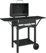 Outsunny Churrasqueira a carvão com tampa, BBQ Smoker com 2 mesas laterais Grande área de grelha Grelha Termómetro Rodas | Aosom Portugal