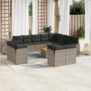 vidaXL 13 pcs conjunto sofás p/ jardim c/ almofadões vime PE cinzento