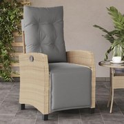 vidaXL Cadeira jardim reclinável c/ apoio de pés vime PE bege mistura