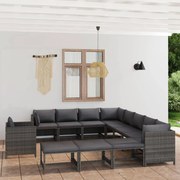 vidaXL 12 pcs conjunto lounge de jardim c/ almofadões vime PE cinzento