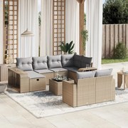 vidaXL 11 pcs conjunto sofás de jardim c/ almofadões vime PE bege