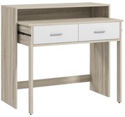 HOMCOM Mesa Consola de Entrada de 2 Níveis com Trilhos Deslizantes 2 Gavetas 2 Rodas Móvel de Entrada 95x35x87 cm Madeira e Branco | Aosom Portugal