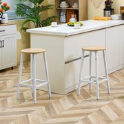 Conjunto de 2 Bancos Altos de Cozinha Bancos de Bar com Pés de Aço e Apoio para os Pés para Sala de Estar Sala de Jantar Carga 75kg 32,5x32,5x65cm Mad