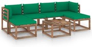 7 pcs conjunto lounge de paletes c/ almofadões pinho impregnado