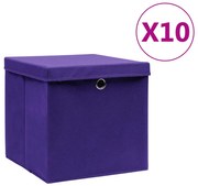 Caixas de arrumação com tampas 10 pcs 28x28x28 cm roxo