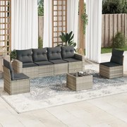 vidaXL 7 pcs conj. sofás jardim com almofadões vime PE cinzento-claro