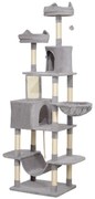 PawHut Arranhador para Gatos Grande Altura 173 cm Torre para Gatos com Plataformas Caverna Bolas Suspensa e Rede Cinza Claro