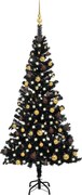 vidaXL Árvore Natal artificial pré-iluminada c/ bolas PVC preto