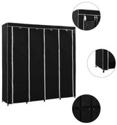 Roupeiro com 4 compartimentos 175x45x170 cm preto