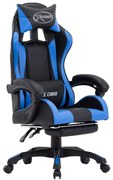 vidaXL Cadeira estilo corrida c/ apoio pés couro artificial azul/preto