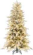 Árvore de Natal artificial pré-iluminada de 210 cm, flocada de neve, em formato de meia-forma, com 852 pontas de galhos de PE e PVC, 240 luzes LED brancas