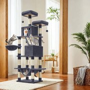 Arranhador para Gatos com 206 cm de altura, árvore para gatos, com 13 postes para arranhar cinzento fumado