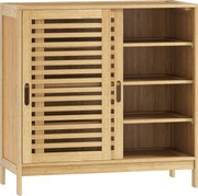 HOMCOM Sapateira de Bambu com 2 Portas de Correr de Ripas Sapateira de Entrada com Prateleiras Ajustáveis para 16 Pares de Sapatos 80x35x80 cm Madeira | Aosom Portugal